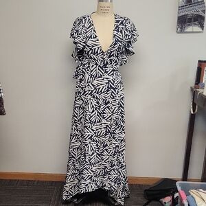Hutch By Anthropologie Navy And White Leaf Maxi Dress, Size S